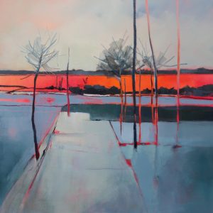 Orange Line 92x92cm by Sara Paxton