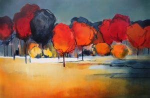 Treescape in Autumn – original oil painting by Sara Paxton, 150x100cm