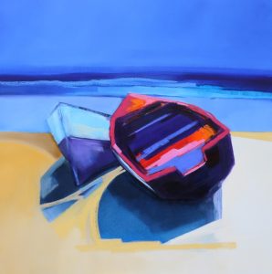 Boats on the Beach – original oil painting by Sara Paxton, 92x92cm