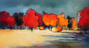 Colours of Autumn – original oil painting by Sara Paxton, 180x100cm