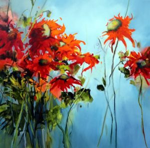 Perfect Sunflowers – original oil painting by Sara Paxton, 106x106cm