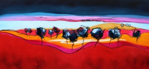 Red Earth Waves – original oil painting by Sara Paxton, 180x85cm
