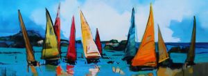 At the Beach – original oil painting by Sara Paxton, 160x60cm