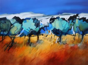 Trees in Line – original oil painting by Sara Paxton, 120x90cm