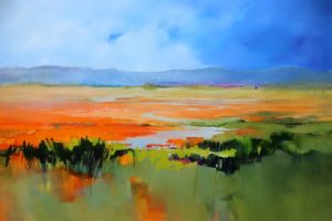 Orange Landscape – original oil painting by Sara Paxton, 150x100cm