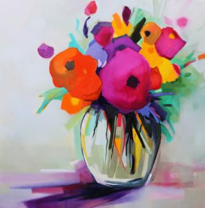 Colour Burst – original oil painting by Sara Paxton, 92x92cm
