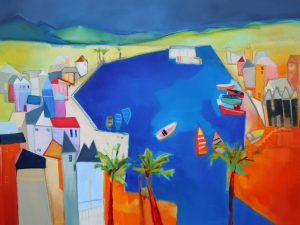 Harbour Fantasy – original oil painting by Sara Paxton, 120x90cm