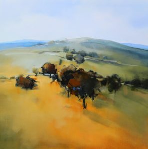 Hill Top Trees – original oil painting by Sara Paxton, 106x106cm