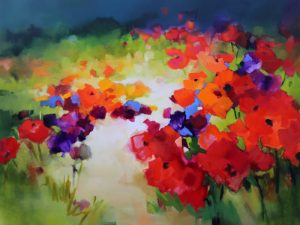 Path with Poppies – original oil painting by Sara Paxton, 120x90cm