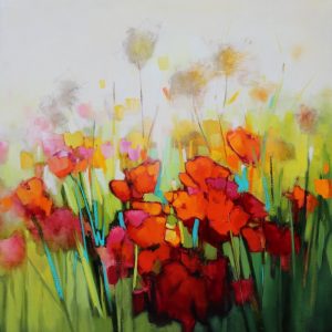 Poppies in Summer – original oil painting by Sara Paxton, 92x92cm