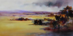 Sunlit Plains – original oil painting by Sara Paxton, 152x76cm