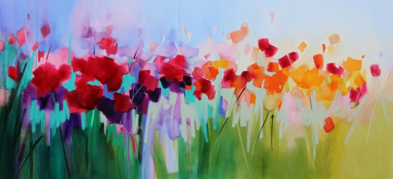 Summertime Colour – original oil painting by Sara Paxton, 180x85cm