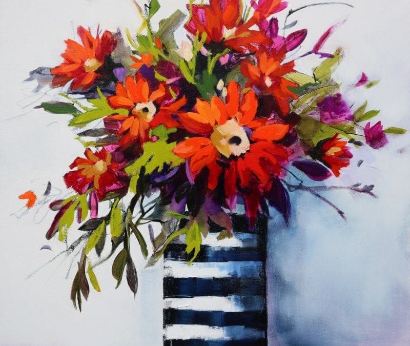 Sunflowers in Stripped Vase