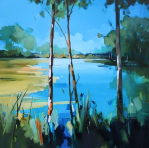 Lake Tranquility – original oil painting by Sara Paxton, 92x92cm