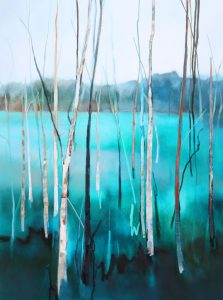 Sapphire Landscape – original oil painting by Sara Paxton, 90x120cm