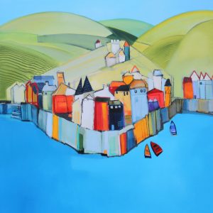 Castle on the Hill – original oil painting by Sara Paxton, 92x92cm