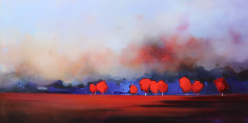 Red Trees in Landscape 152x76cm