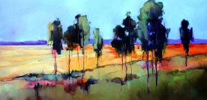 Line of Trees – original oil painting by Sara Paxton, 152x76cm