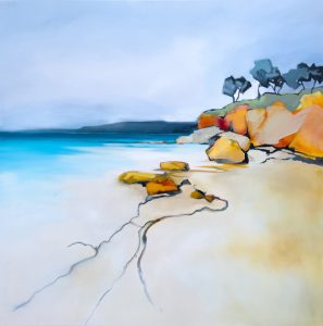 Beachlines – original oil painting by Sara Paxton, 106x106cm