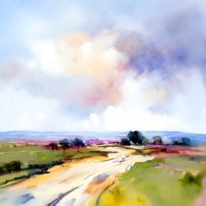 Into the Hills – original oil painting by Sara Paxton, 106x106cm