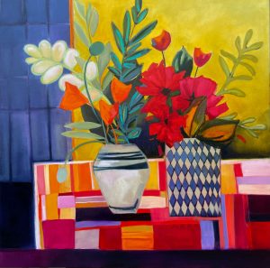 Two Vases – original oil painting by Sara Paxton, 92x92cm