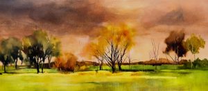 Autumn Gold – original oil painting by Sara Paxton, 140x60cm