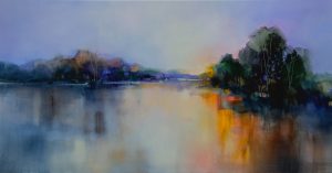 Lake Reflections – original oil painting by Sara Paxton, 152x76cm