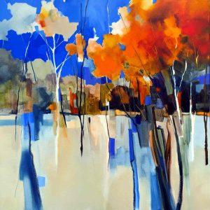 Tree Party – original oil painting by Sara Paxton, 106x106cm