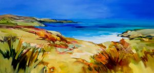 Beach Headlands – original oil painting by Sara Paxton, 180x85cm