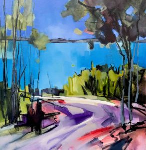 Round the Bend – original oil painting by Sara Paxton, 92x92cm