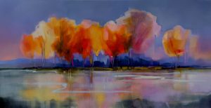Trees in Gold – original oil painting by Sara Paxton, 152x76cm