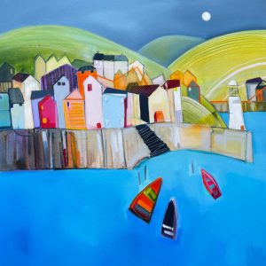 Harbour Moon – original oil painting by Sara Paxton, 92x92cm
