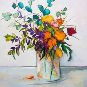 Pink Flower – original oil painting by Sara Paxton, 106x106cm