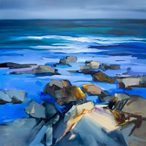 Sea Rocks – original oil painting by Sara Paxton, 106x106cm
