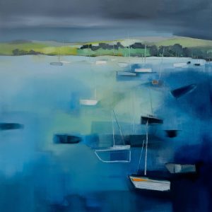 The Boats – original oil painting by Sara Paxton, 92x92cm