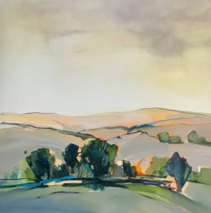 Tangerine Hills – original oil painting by Sara Paxton, 106x106cm