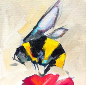 Buzz – original oil painting by Sara Paxton, 15x15cm