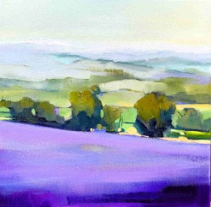 Lavender – original oil painting by Sara Paxton, 31x31cm