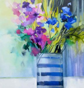 Petals and Stripes – original oil painting by Sara Paxton, 92x92cm