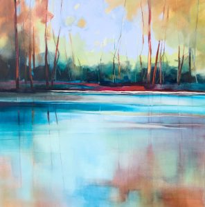 Amber Reflections – original oil painting by Sara Paxton, 106x106cm