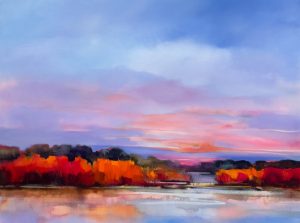 Orange Shore – original oil painting by Sara Paxton, 120x90cm
