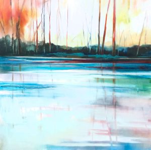 Reflected Stillness – original oil painting by Sara Paxton, 106x106cm